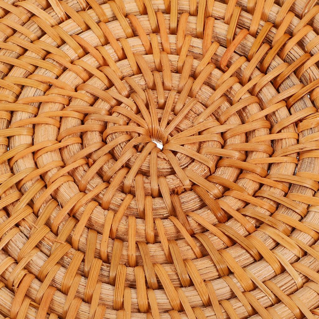 Round Rattan Tray 14-Inch Woven Fruit Bowl Hollow Handle Design Natural Material Kitchen Dining Table Round Tray with Sides