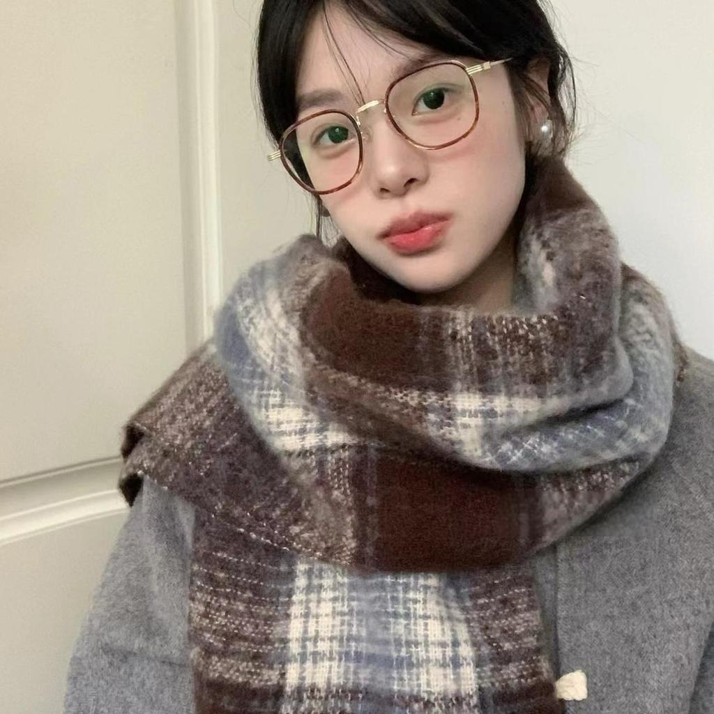 Atmosphere Maillard plaid scarf women's winter new Korean high-end sense thickened warm scarf student