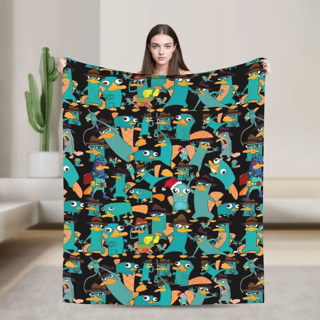 Perry the Platypus Cartoon Duck Plush Blanket Students Flannel Throw Blanket For Couch Chair Warmized Quality Bedspread