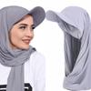 New Baseball Head Cap Hijab Solid Chiffon Shawl Cap Muslim Women Instant Scarf