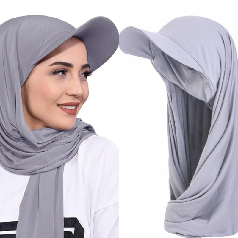 New Baseball Head Cap Hijab Solid Chiffon Shawl Cap Muslim Women Instant Scarf