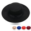 New Classic Solid Color Felt Fedoras Hat Belt for Men Women Blend Jazz Cap Wide Brim Simple Church Derby Flat Top Hat Mujer