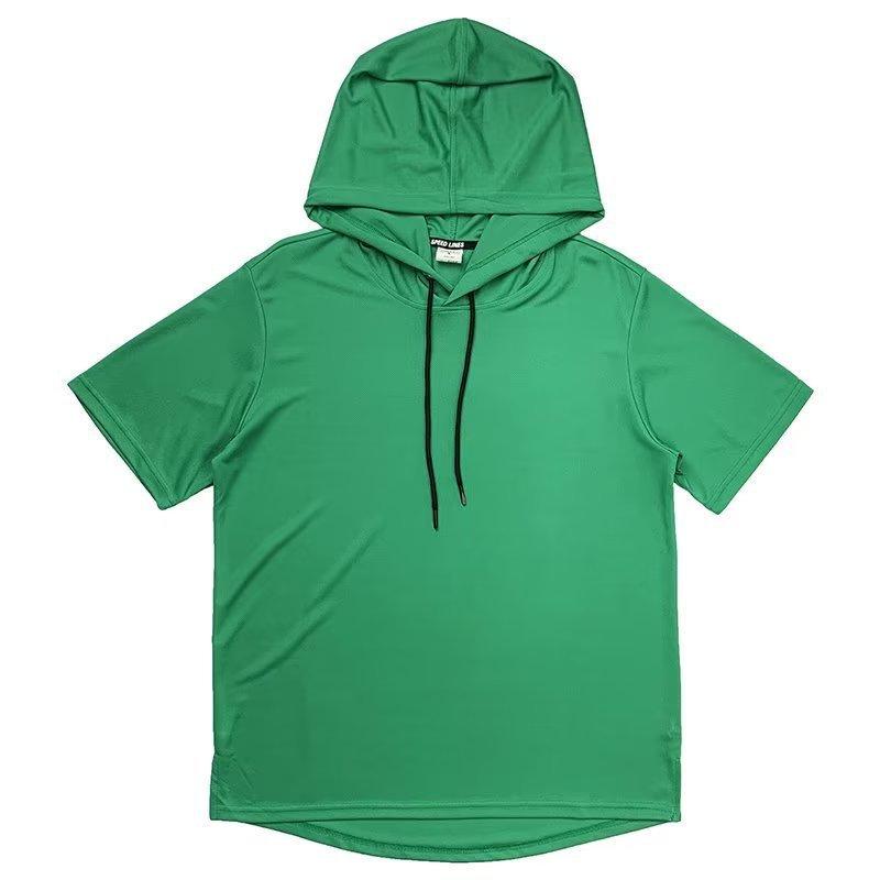 Unisex Summer Thin Short Sleeve Hooded T-shirt Japanese Style Solid Color Loose Plus Size Breathable Casual Pullover Tee