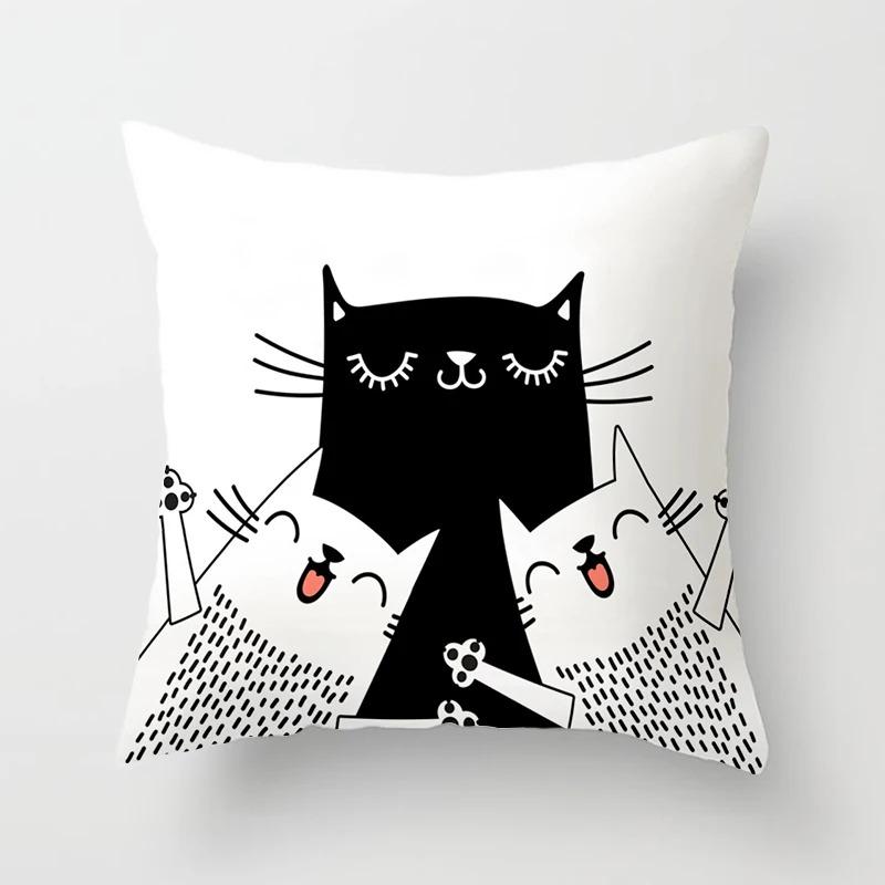 Abstract Black Cat Pattern Pillowcase Office Living Room Home Pillowcase Car Ornaments