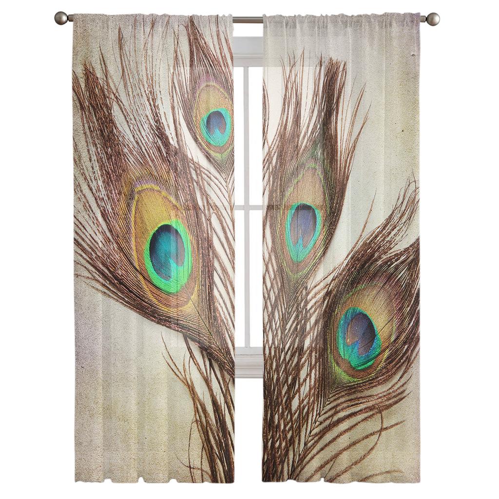 Pawie Pióra Vintage Zasłona Okienna Tiul Do Salonu Sypialni Obróbka Okna Kuchennego Dekoracje Zasłony