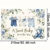 2D Boy Baby Shower Backdrop, Denim Outfits & Blue Roses Background for Photoshoot