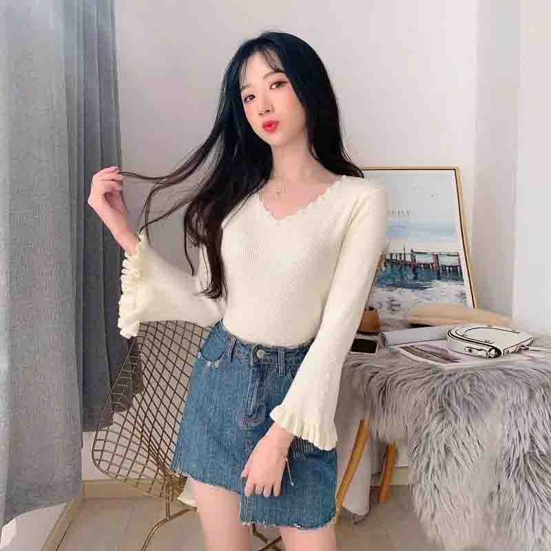 Knitwear Women's V-neck Long-sleeved Sweater Women's Outer Wear Beaded Fashion Casual Pullover Bottoming Shirt