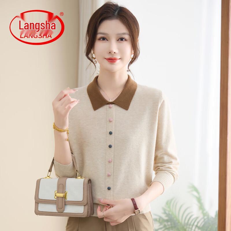 LangSha Women s Spring Knitted Turn-Down Collar Cardigan 4XL