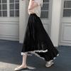 Elegant Lace Trim A-Line Skirt – Summer Women's Asymmetrical Flared Hem Maxi Swing Skirt with Draped Sweet Design