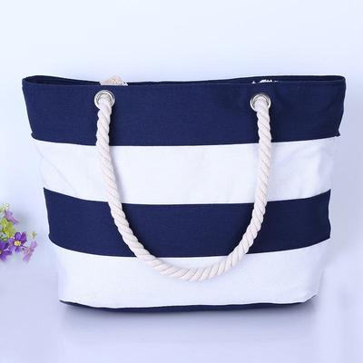 Strandtasche aus gestreiftem Canvas für Damen mit dicken Griffen aus Hanfseil – großes Fassungsvermögen für Reisen und Shopping