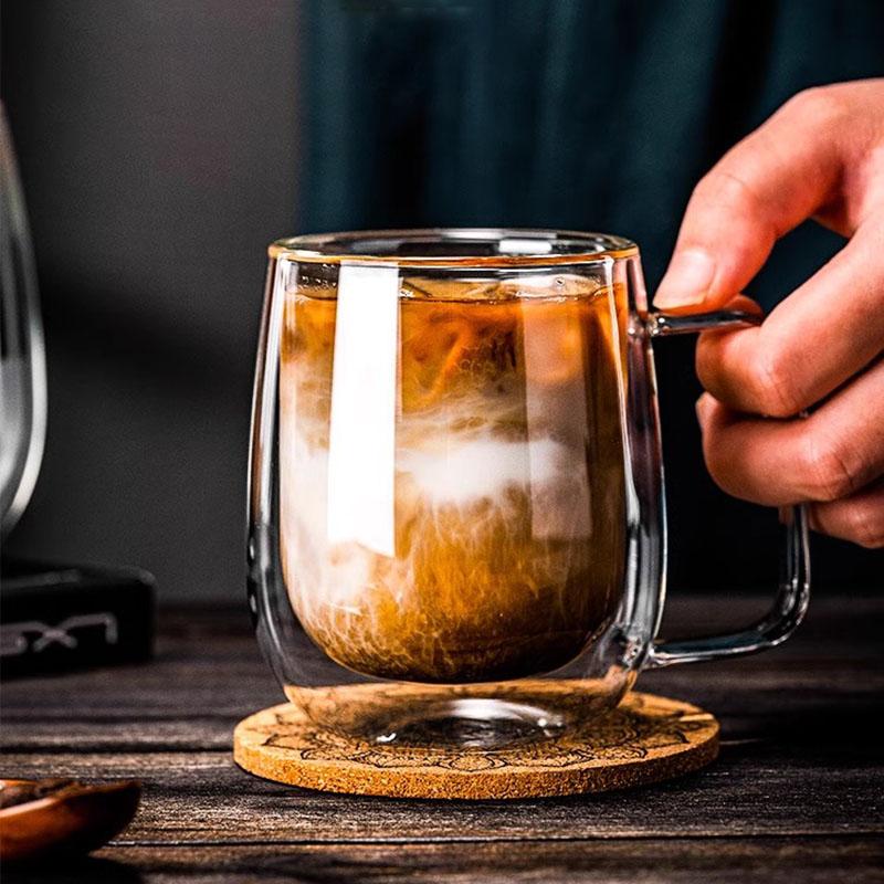 1/2/4pcs Double Wall High Borosilicate Glass Mug Heat Resistant Handle Coffee Milk Juice Water Cup 250/400ml