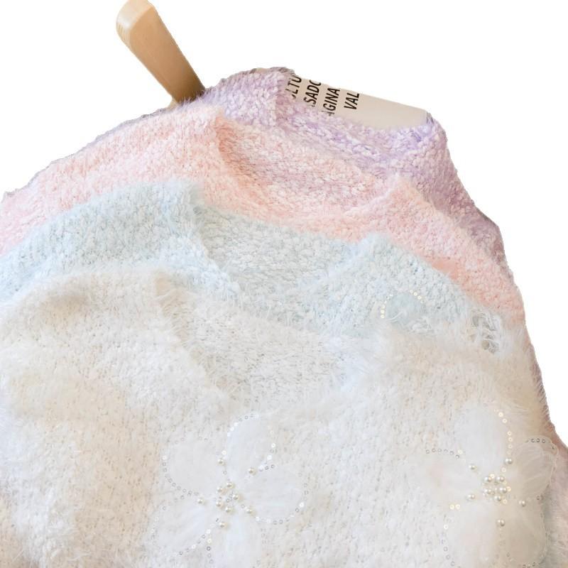 Beaded Floral Faux Mink Knit Sweater for Women, 1011 Autumn/winter Soft and Glutinous Bow Sweater, Base Layer Pullover Top