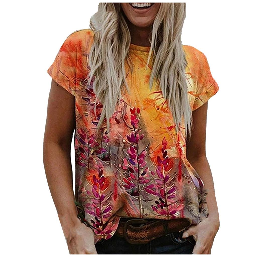 Women's Casual T-shirt Graphic Vintage Print Round Neck Tops Basic Loose Tops
