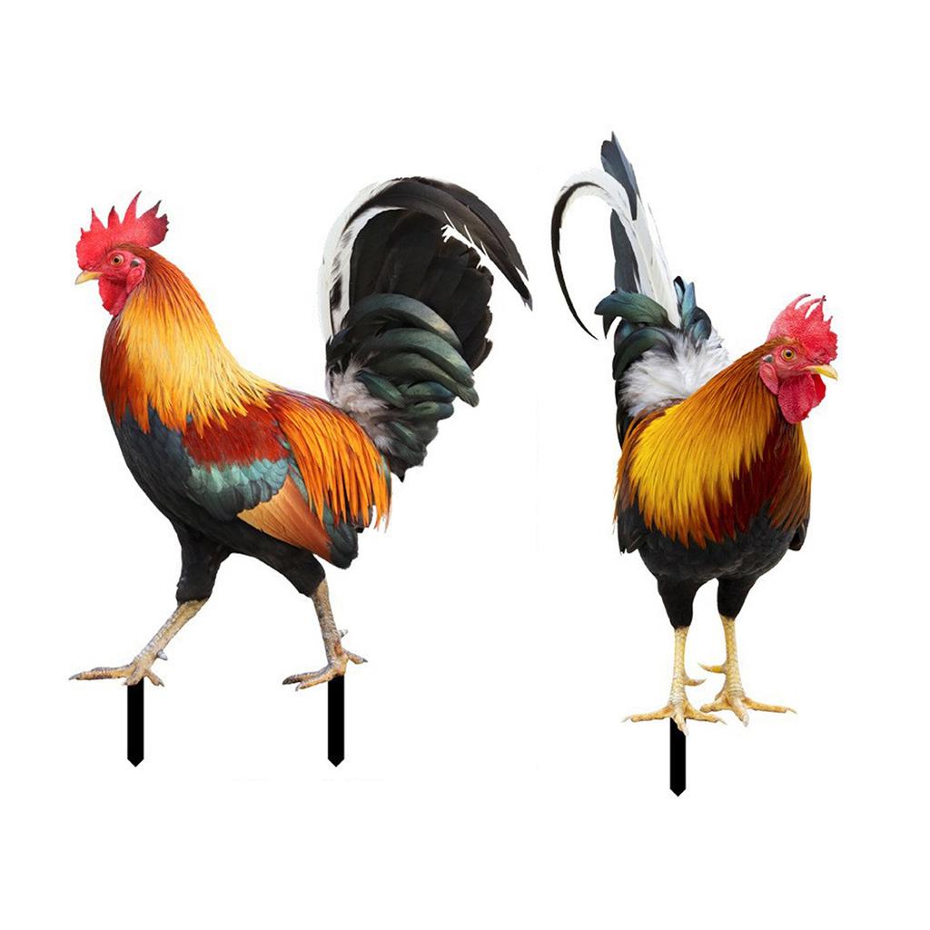 Acrylic Rooster Decor Chicken Yard Art Garden Decoration Ornament, Decor For Outdoor-for Gardens Backyards 2pc