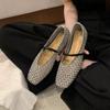 Women's Single Shoes Summer Hollow Breathable Woven Casual Shoes Fashionable Square Toe Soft Surface Shallow Mouth Flat Shoes
