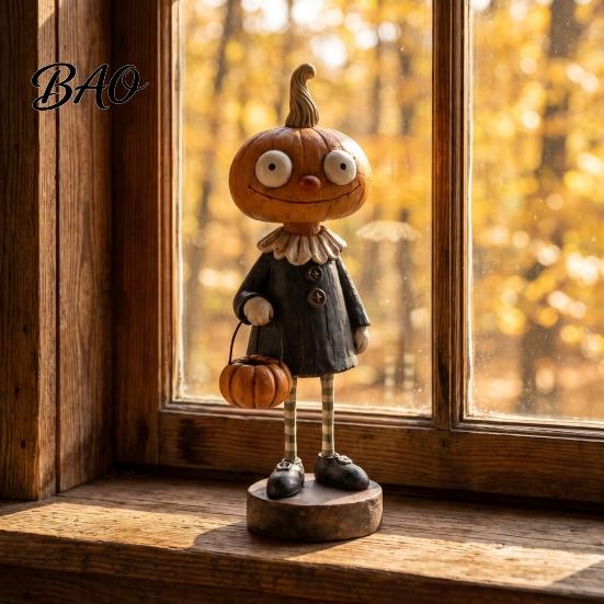 Collectible Resin Art Crafts Halloween Pumpkin/Skeleton Figurine, Desktop Ornament, Retro Cartoon Thanksgiving Home Decorations Humanoid Statue