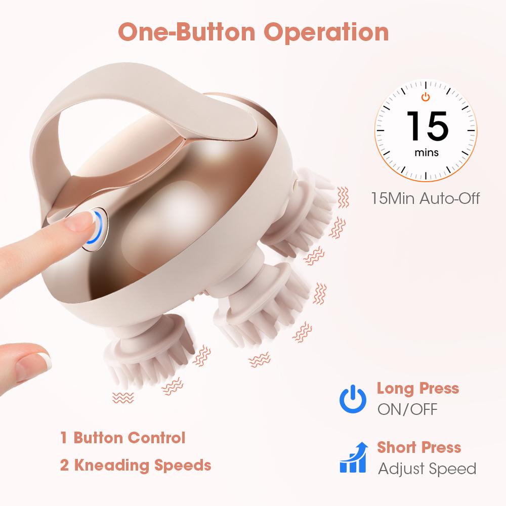 Handheld Head Massage Instrument Rechargeable Red Light Head Kneading Massager Scalp Stress Relax Body Cat Massage Waterproof