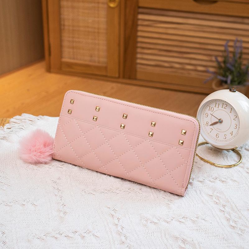 New Medium and Long Fashion Women's Wallet Women's Clutch Bag Wallet Change Bag Mobile Phone Bag Diamond Hairball Card Bag
