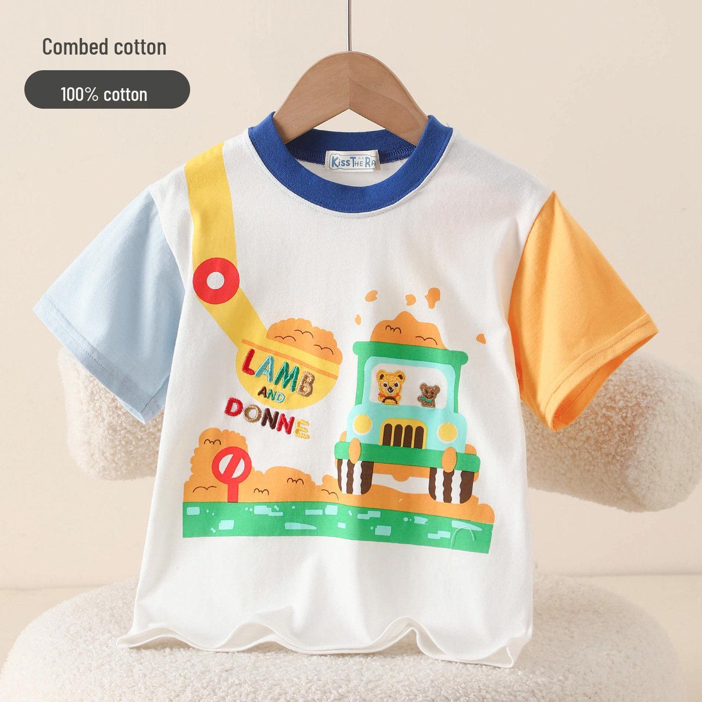 2026 Boys Cartoon Cotton T-shirt: Short Sleeve Summer Toddler Top Size 100