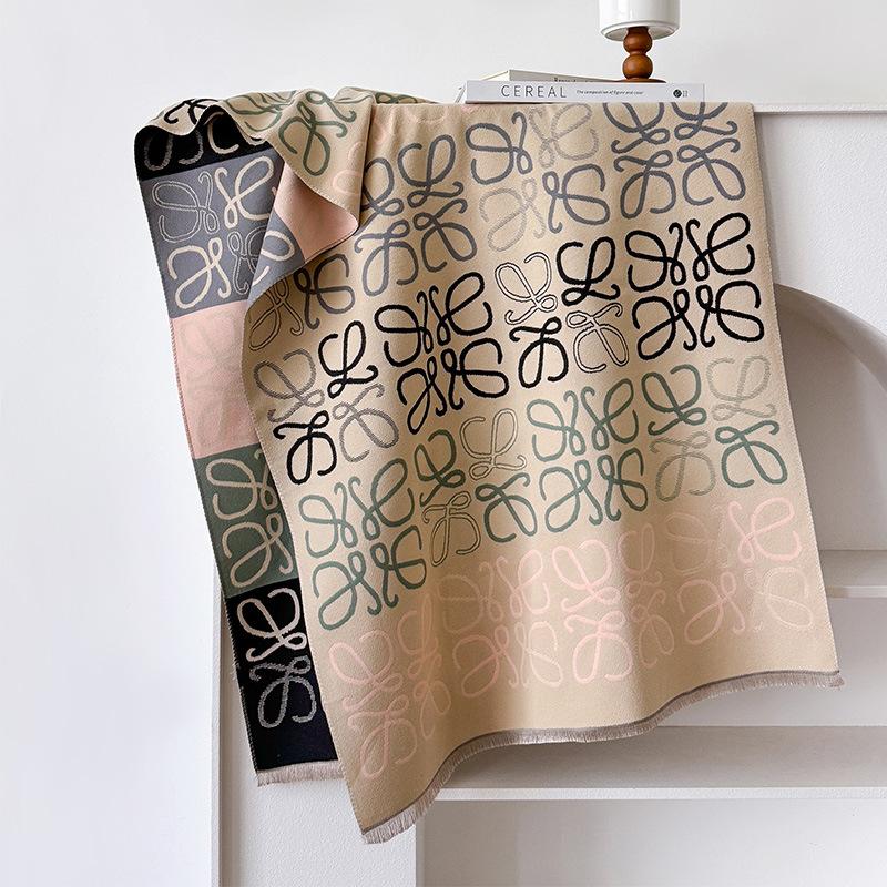 Autumn And Winter Line Pattern Scarf Women'S Warm Square Color Matching Imitation Cashmere Scarf Double-Sided Jacquard Air Conditioner Shawl