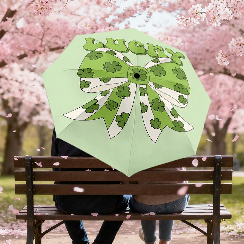 1PC bow shamrock Automatic Open/Close Umbrella with Windproof, 8-Rib Sturdy Canopy, Durable Ribs, Fashionable Design1286A