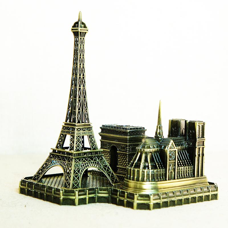 Eiffel Tower Notre Dame Arc De Triomphe Building Model Metal Antique Bronze Figurine World Famous Landmark Architecture Decor