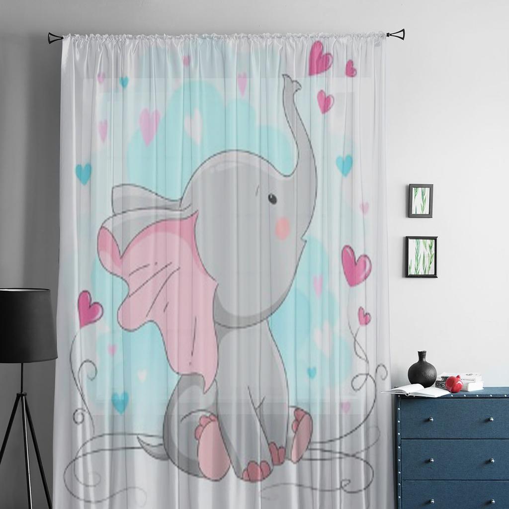 Söt Baby Elefant Med Hjärtan Skir Gardin För Vardagsrum Modern Voile Tüll Fönstergardiner För Sovrum Kök Draperier