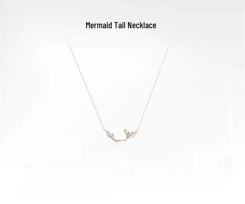 Nickel Silver Plated Gold Fishtail Necklace with Mother-of-Pearl: Elegant Mermaid-Inspired Clavicle Chain for Women