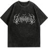 T-shirt Oversize Manches Courtes 100% Coton Imprimé Lettres Métal Gothique Lavé