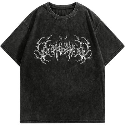 Washed Gothic Metal Letter Print 100% Cotton Oversized Short Sleeve T-shirt