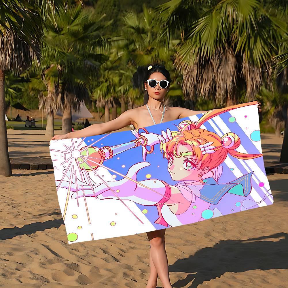 S-Sailores Cute Girl Moon Bath Towel Microfiber Soft Water Absorbing Breathable For Girl Kids Decorative Cartoon Beach Towel