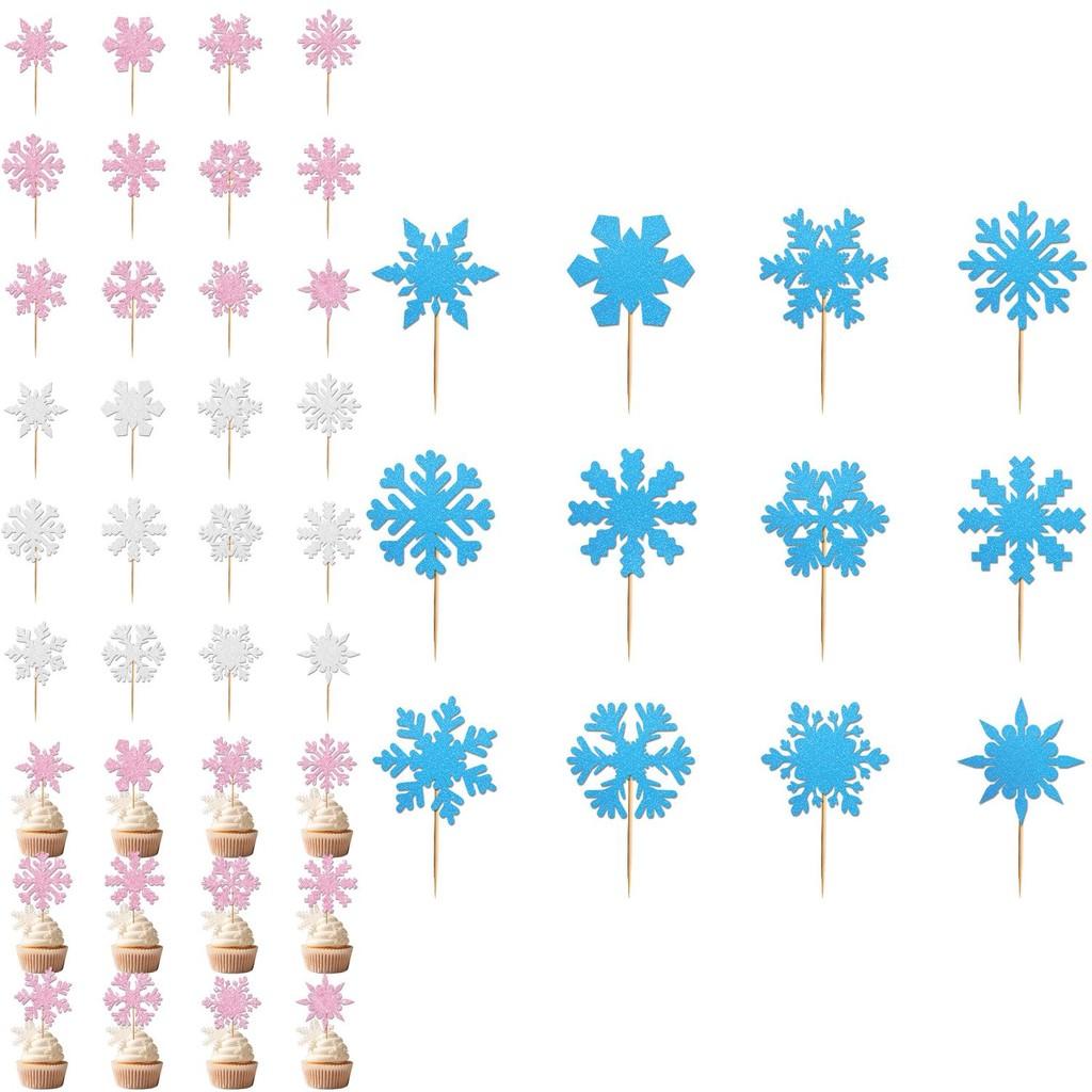 Christmas Snowflake Cake Toppers With Shining Design Paper For Holiday Party Decor