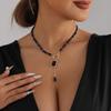 Blue and Black Beaded Necklace with Versatile Square Pendant