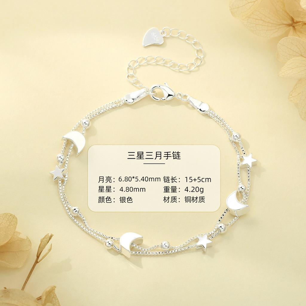925 Sterling Silver Hand Bracelet Star Moon Bracelets For Women Couple Elegant Jewelry Accessories Jewellery Money 925