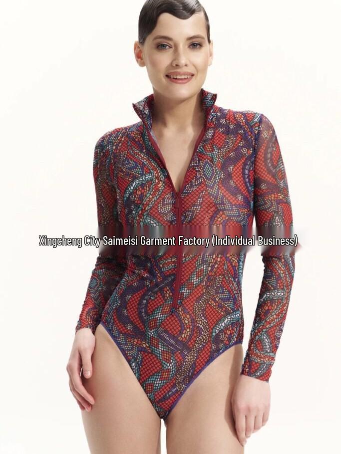 European & American Style Zipper One-Piece Long-Sleeve Swimsuit for Women