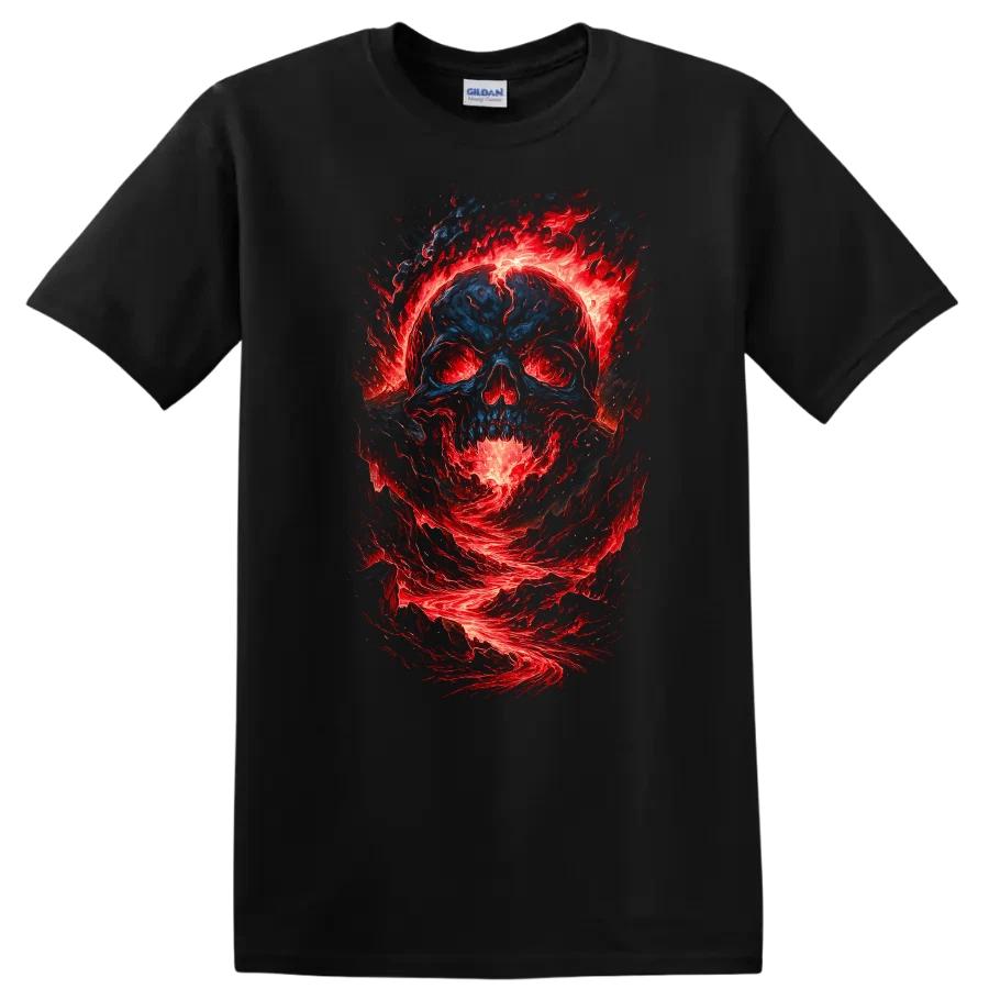 Skull Horror Fire Design T Shirt Creative Art Graphic Tee for Halloween