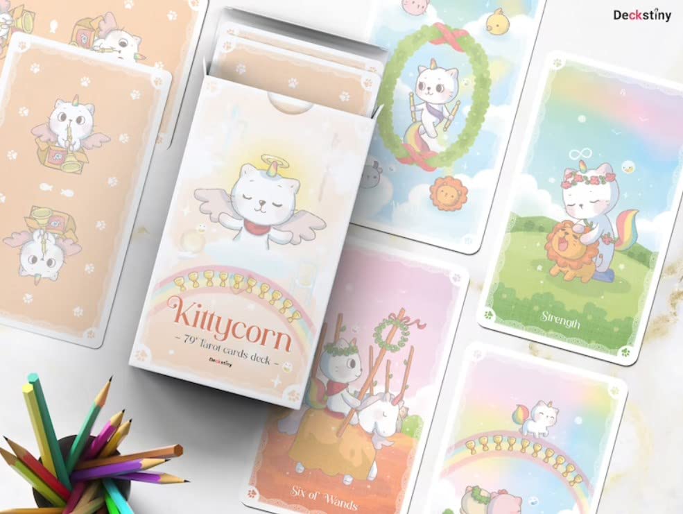 Kancharo Tarot Cards 79 Pieces Tarot Fortune Telling Japanese Tarot Cards Basic Instructions Pouch Included [Kittycorn Tarot] & (Genuine Product)