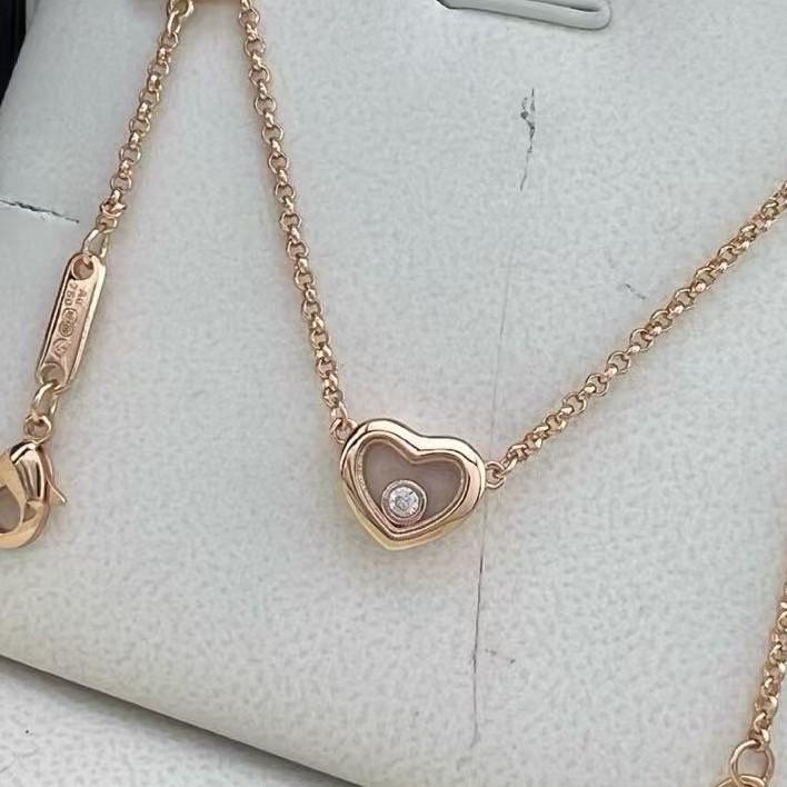 Chopin Herzförmige Bewegliche Diamant Halskette mit 18 Karat Roségold Schlüsselbein Kette - Damen Elegant Leichter Luxus.