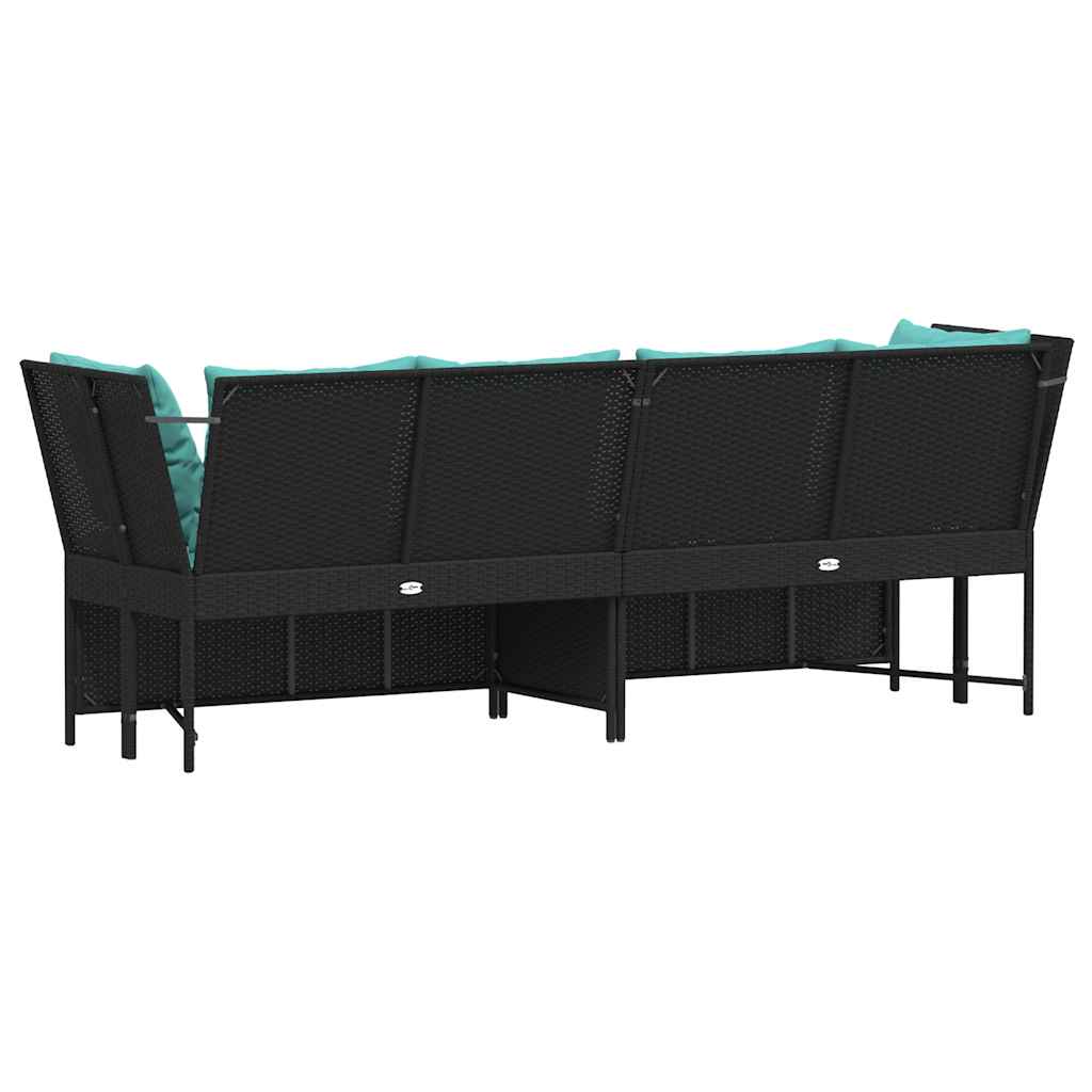 Garden Sofa with Cushions Black Poly Rattan