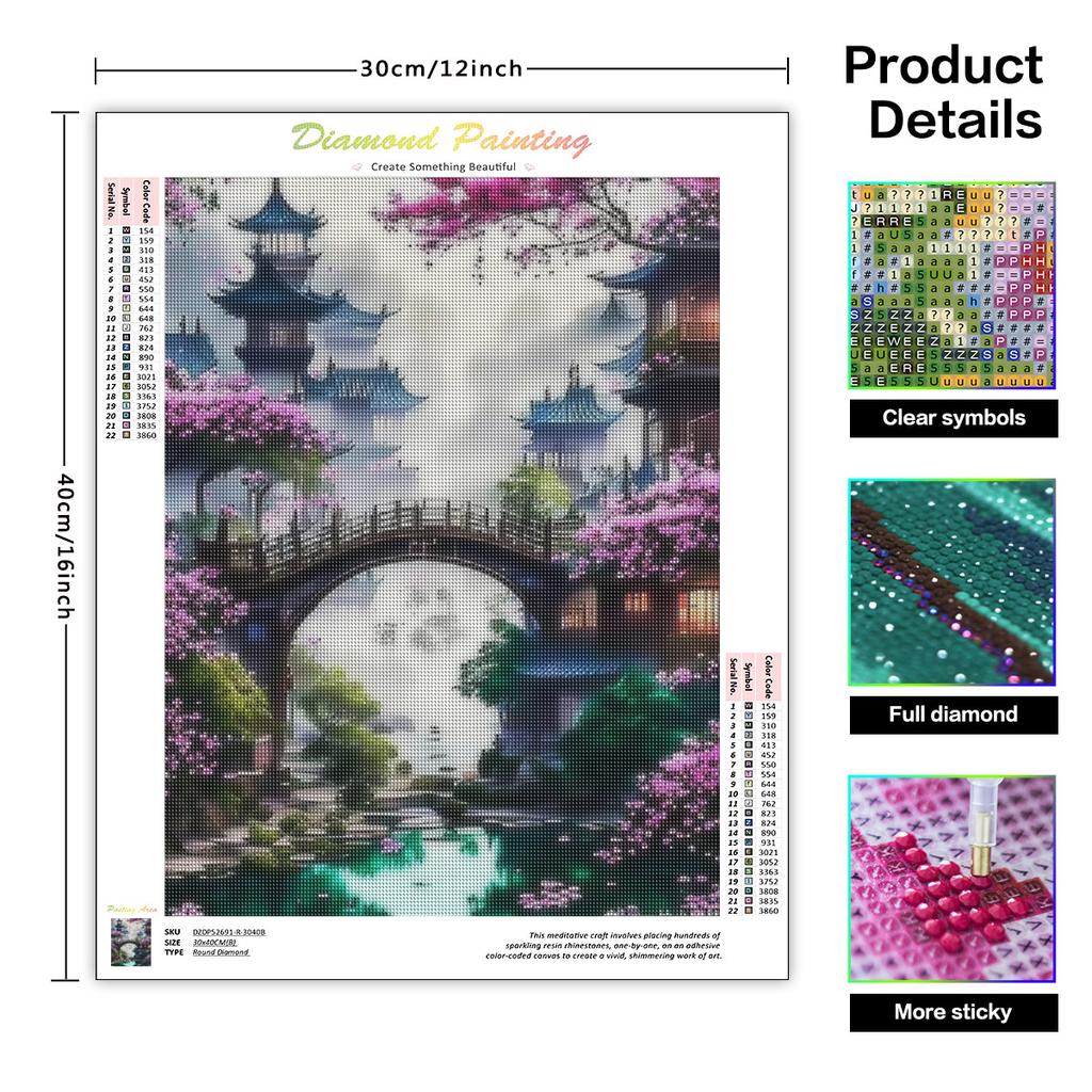 Diamond Painting Complete Kit Ancient Architecture Full Square Round Mosaic Flower Wall Paintings