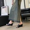 Women's Slippers 2025Summer New Leather Slippers Wedges Slippers for Women Open Toed High-heeled Slipper Sandalias Mujer