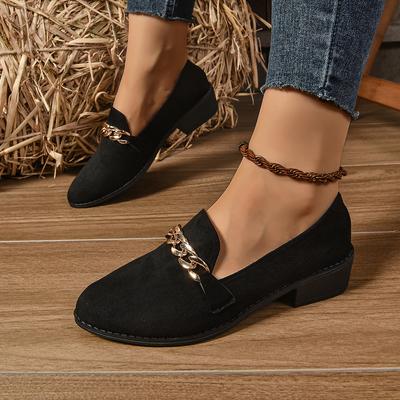 Pointed Square Heel Casual Single Shoes Women's 2024 Spring and Autumn New Foreign Trade Metal Buckle Suede Outer Women's Shoes