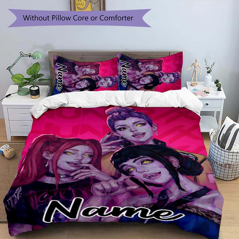 3pcs KPop Demon Hunters24 Cover Set - Personalized Name, HD Printed Bedding with 1 Cover and 2 Pillowcases - Perfect for Home Decor, Easy Care