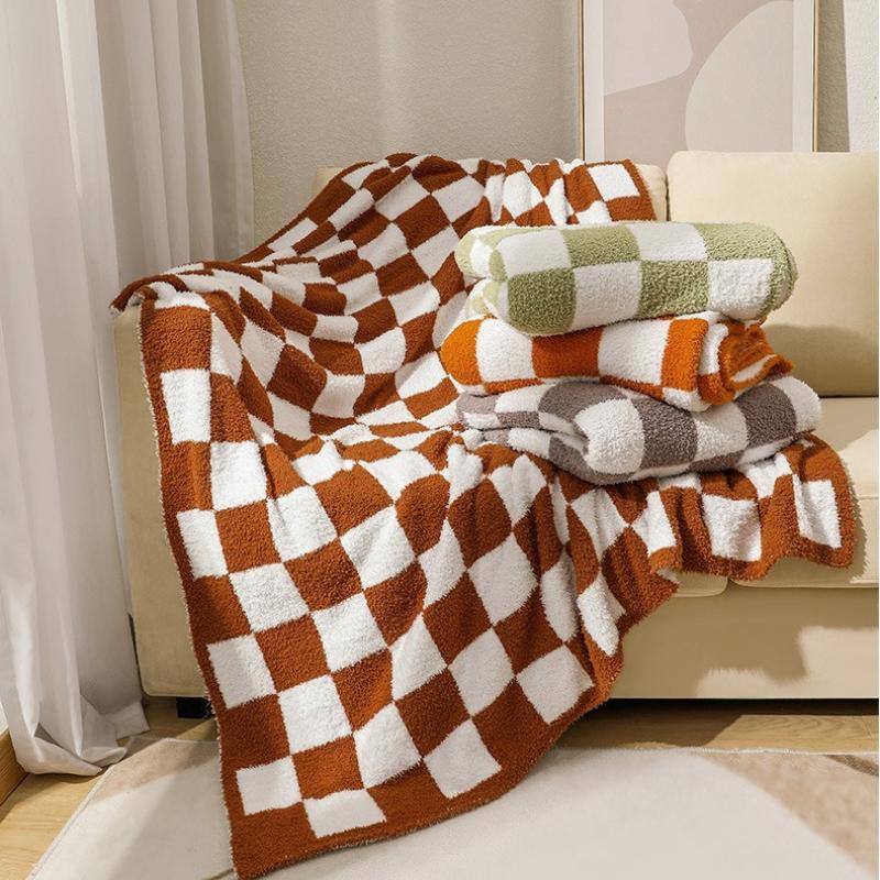 Coperta a quadri in stile nordico INS, morbida coperta in pile lavorata a maglia per divano, coperta mezza in pile, piccola coperta per aria condizionata per riposino a casa