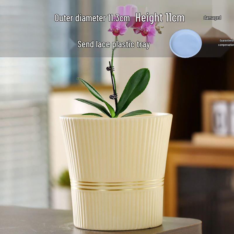 Ceramic Flower Pot with Tray for Orchids and Succulents