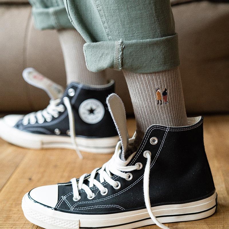 

5 Pairs of Male Autumn and Winter Vertical Bar Solid Color Personality Embroidery Cartoon Tube Socks 5 Pairs фіолетовий/синій