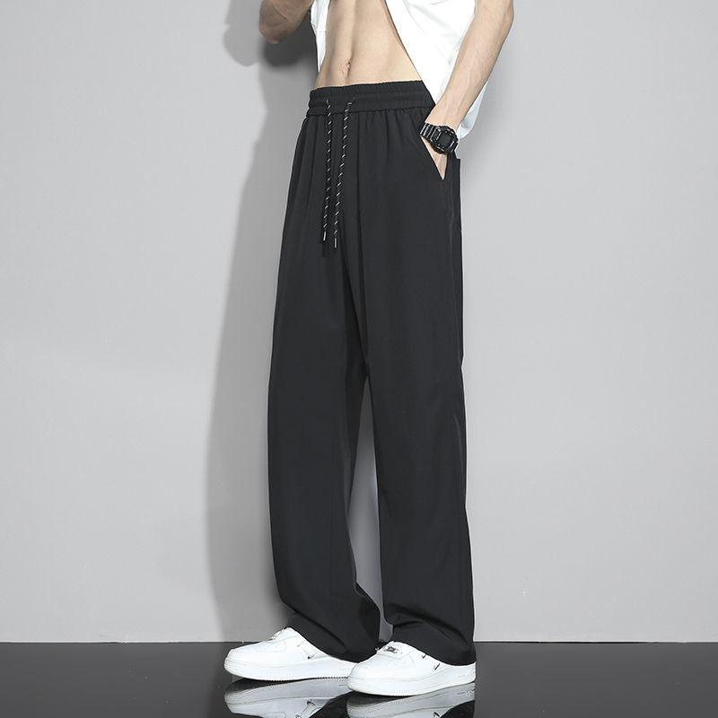 Черные Крутые Ледяные Шелковые Брюки Мужские Летние Тонкие Новые Быстросохнущие Свободные Вертикальные Прямые Широкие Повседневные Брюки L