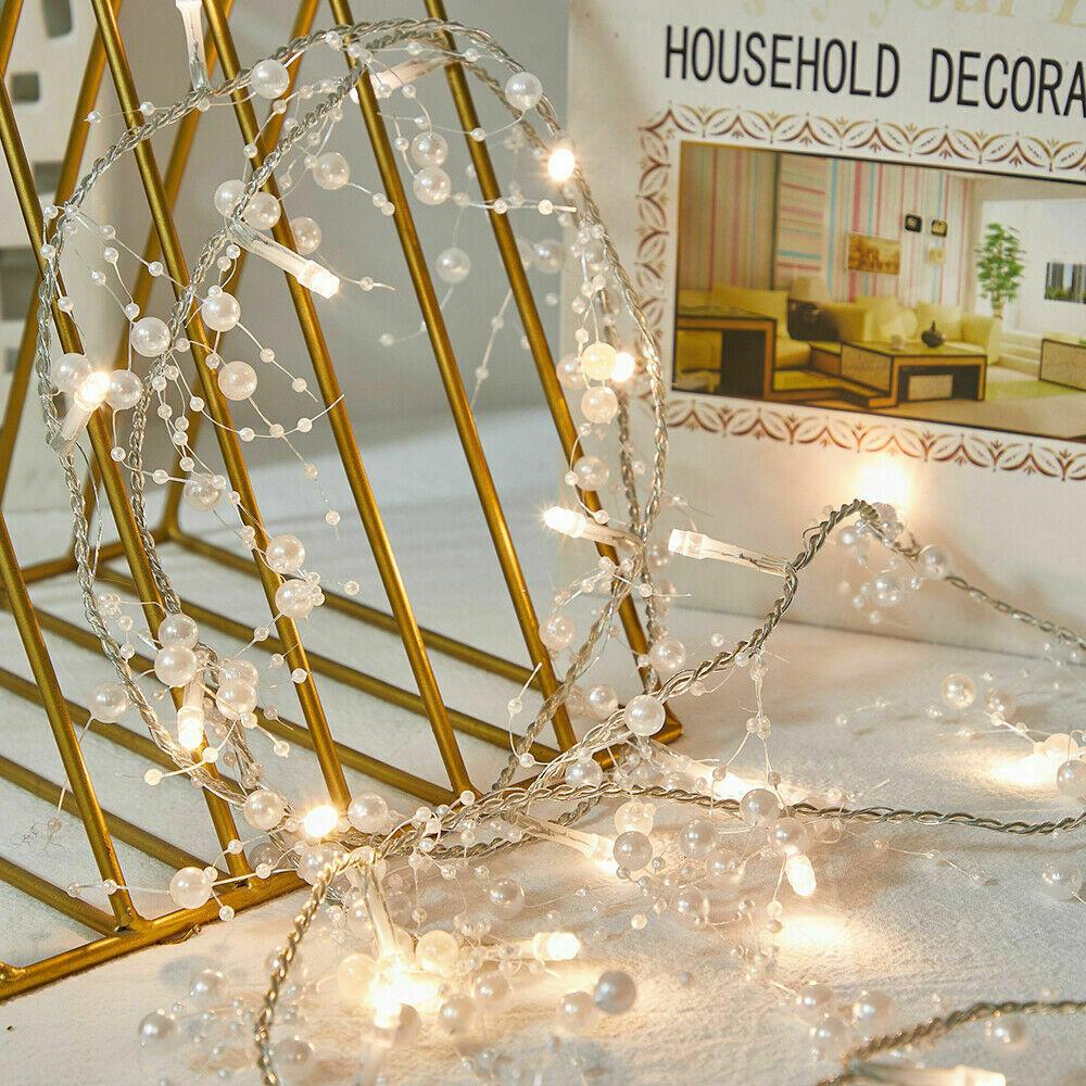 Shingel LED Pearl Fairy Lights Berry Beaded Garland String Lights Festive Birthday Party Wedding DIY Christmas Decoration Lights