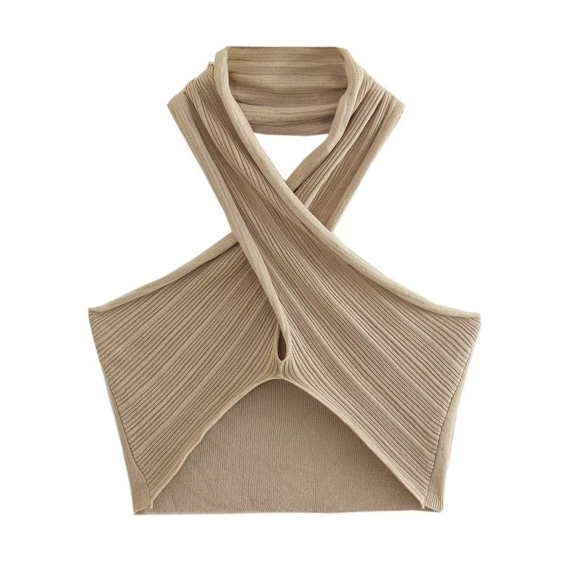 

Женские новые вязаные топы с металлическим цветом и крестообразным дизайном Tops L