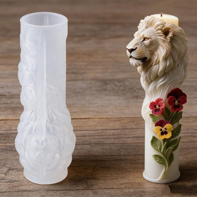 Food Grade Silicone Lions Shaped Candle Making Mold With Artistic Design